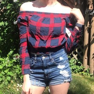 NWT Off The Shoulder Plaid Crop Top